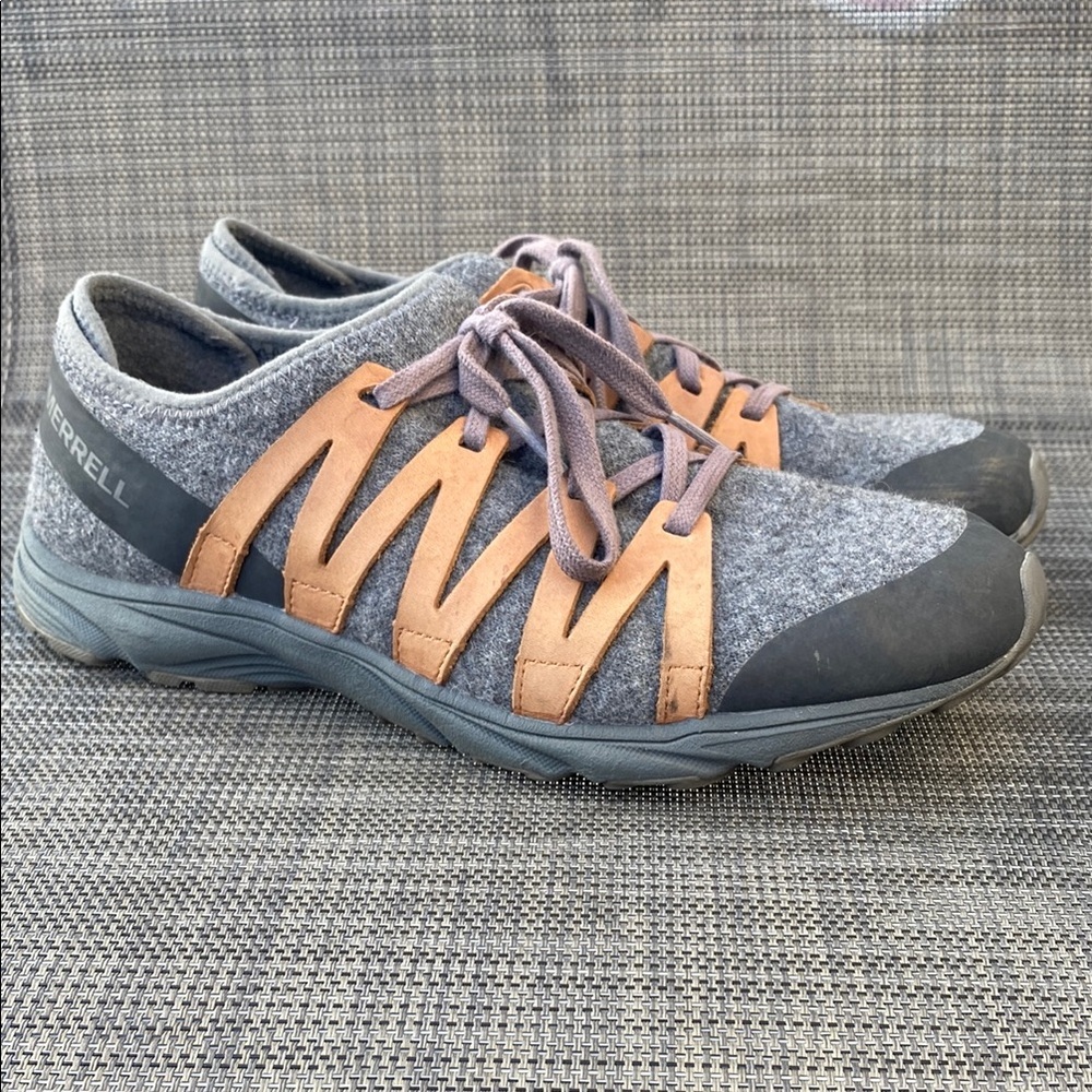 Merrell Riveter Gray and Tan Casual Wool Sneakers Women Size 7.5 - Picture 1 of 16